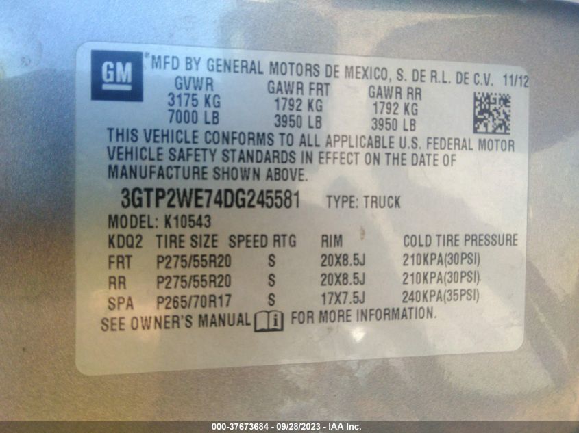 2013 GMC SIERRA 1500 SLT - 3GTP2WE74DG245581
