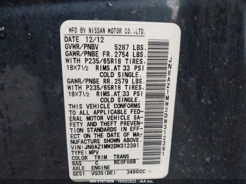 2013 NISSAN MURANO S - JN8AZ1MW2DW312391