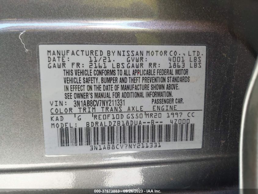 2022 NISSAN SENTRA SV - 3N1AB8CV7NY211331