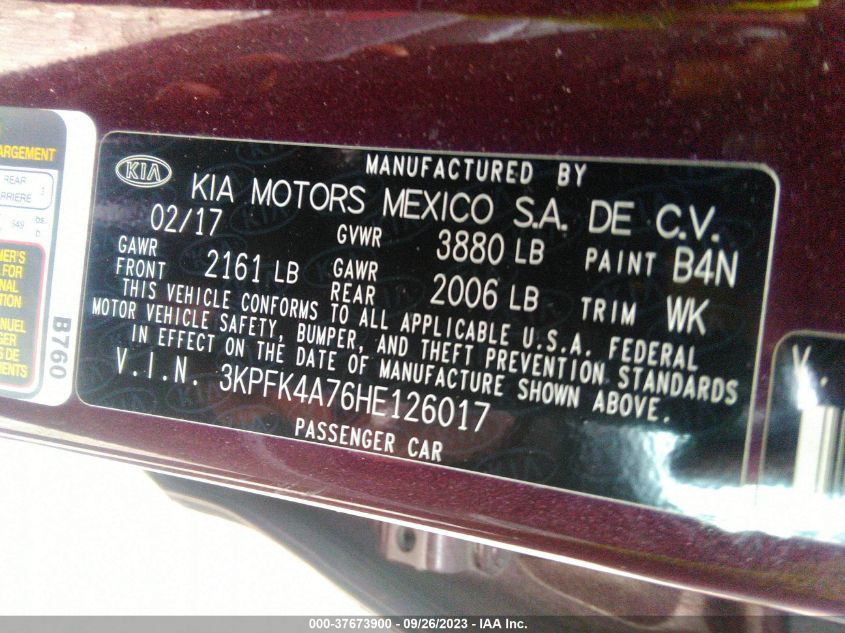 2017 KIA FORTE LX - 3KPFK4A76HE126017