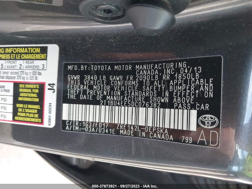 2013 TOYOTA COROLLA S - 2T1BU4EE5DC076382