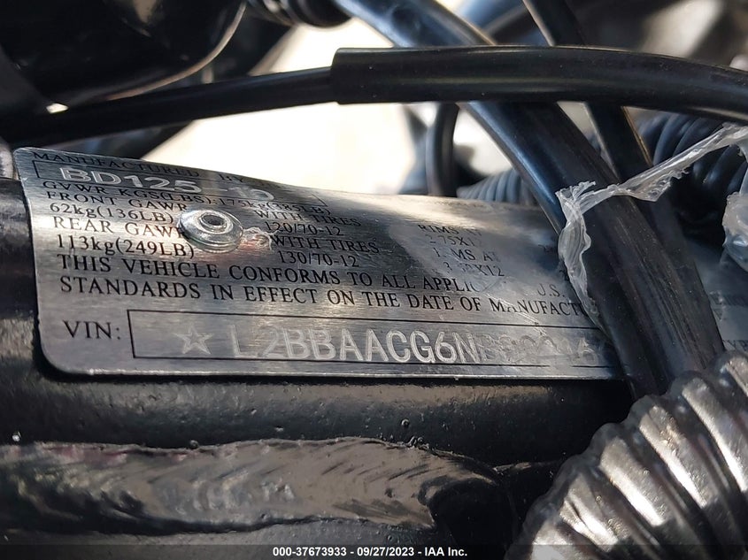 VIN L2BBAACG6NB002166 2022 OTHER OTHER