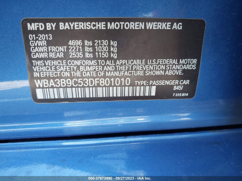 2013 BMW 3 SERIES 335I XDRIVE - WBA3B9C53DF801010