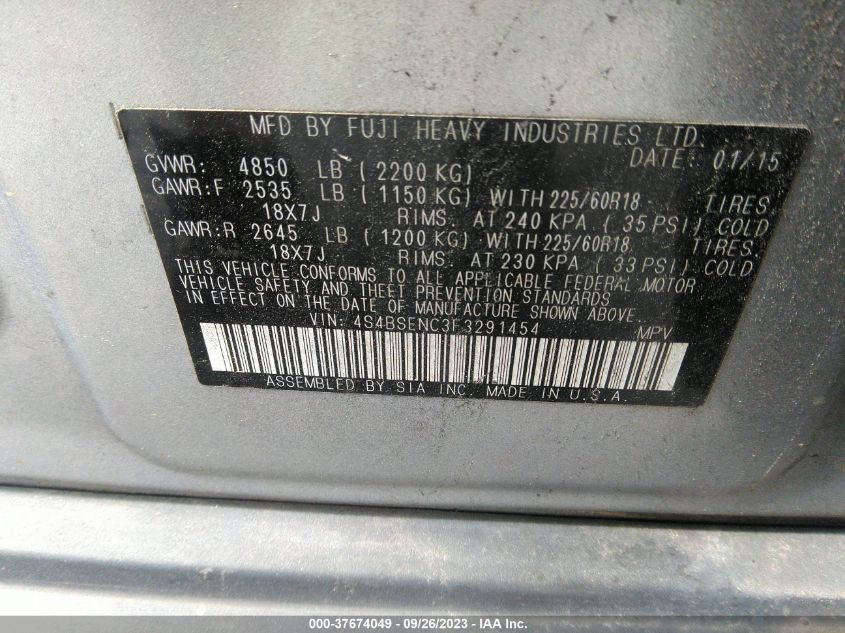 2015 SUBARU OUTBACK 3.6R LIMITED - 4S4BSENC3F3291454