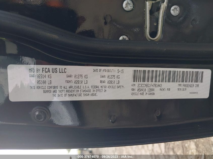 2015 CHRYSLER 300 300S - 2C3CCABG1FH781043
