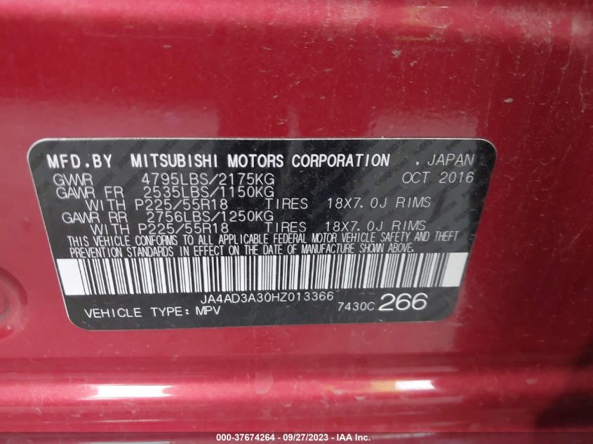 2017 MITSUBISHI OUTLANDER SE/SEL - JA4AD3A30HZ013366