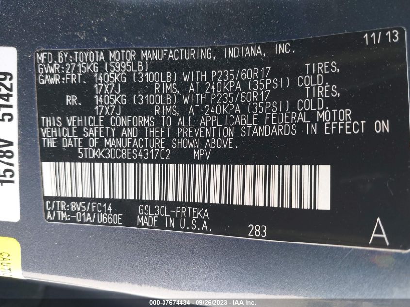 2014 TOYOTA SIENNA LE - 5TDKK3DC8ES431702