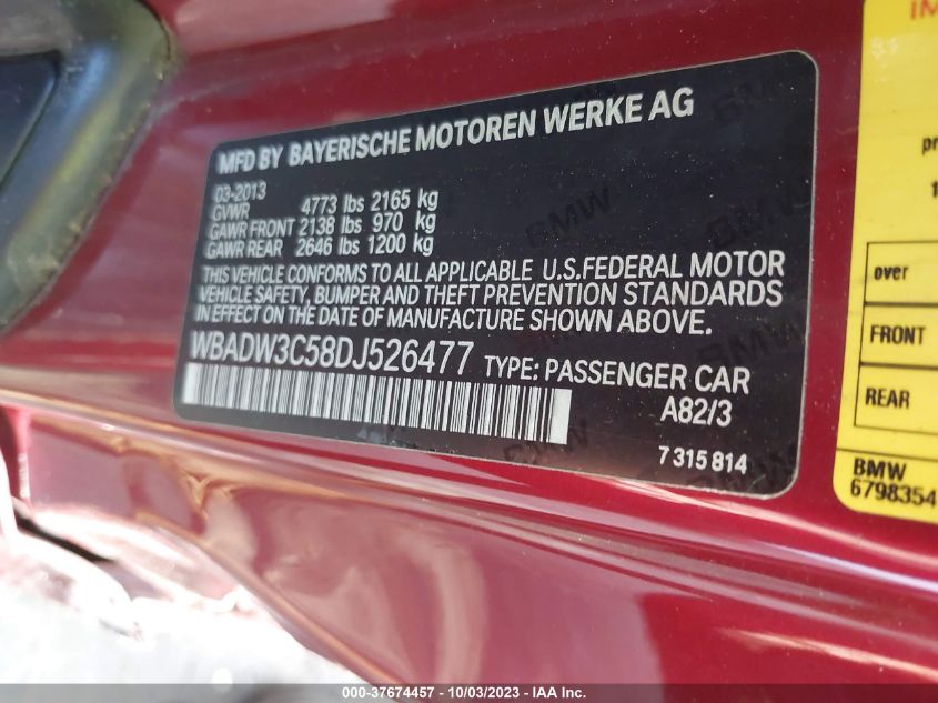 2013 BMW 328I WBADW3C58DJ526477