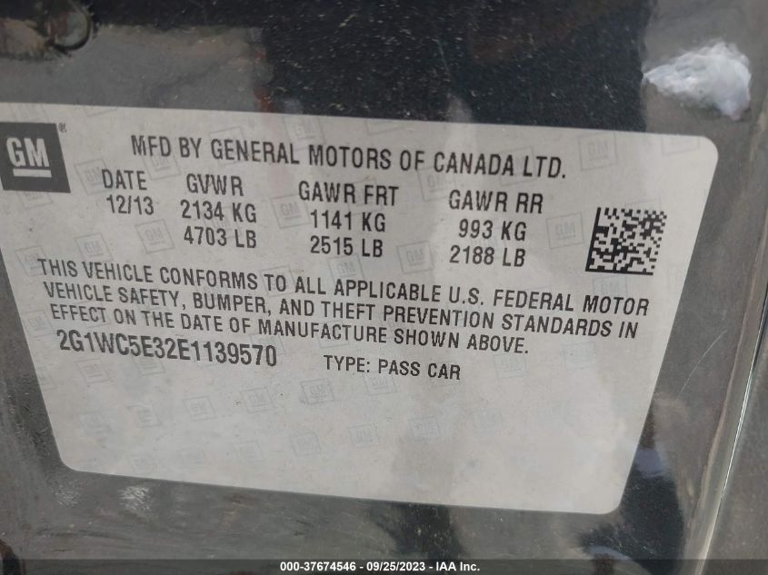 2014 CHEVROLET IMPALA LIMITED LTZ - 2G1WC5E32E1139570