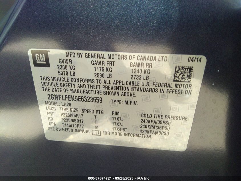 2014 CHEVROLET EQUINOX LT - 2GNFLFEK9E6323659