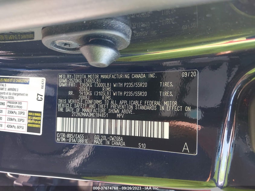 VIN 2T2HZMAA3MC184851 2021 LEXUS RX RX 350