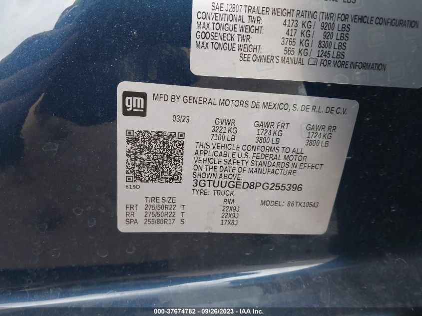 3GTUUGED8PG255396 | 2023 GMC SIERRA 1500