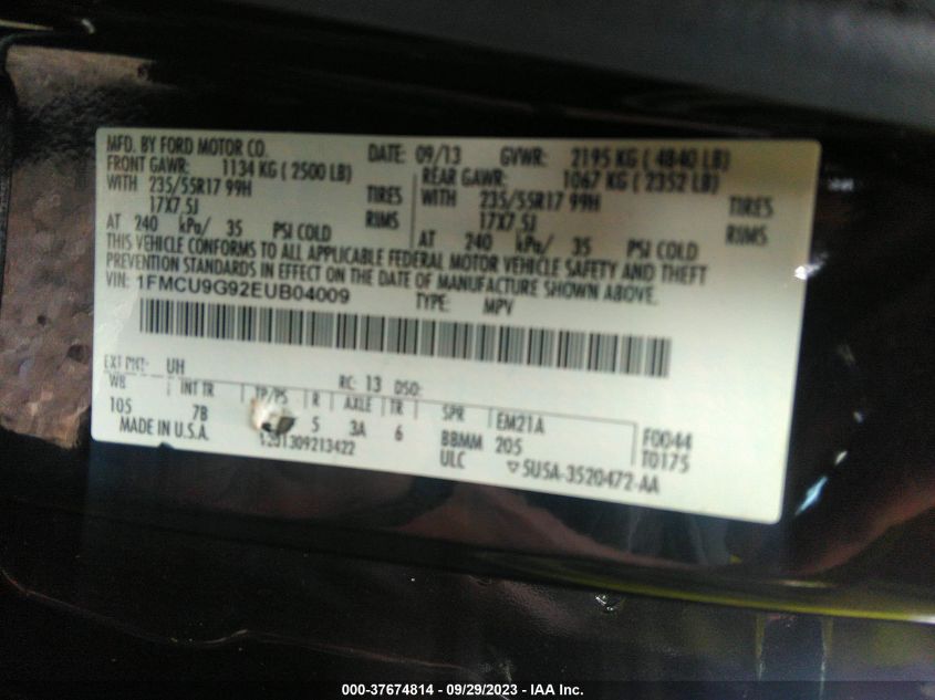 2014 FORD ESCAPE SE - 1FMCU9G92EUB04009