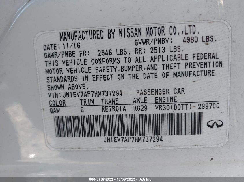 2017 INFINITI Q50 3.0T PREMIUM - JN1EV7AP7HM737294