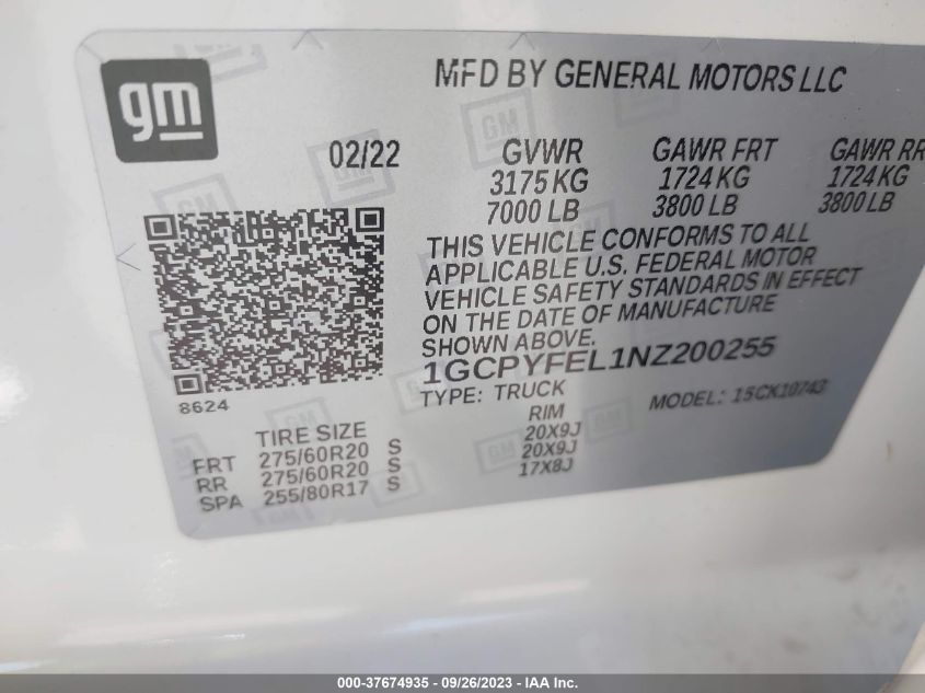 2022 CHEVROLET SILVERADO 1500 LTD LT TRAIL BOSS 1GCPYFEL1NZ200255