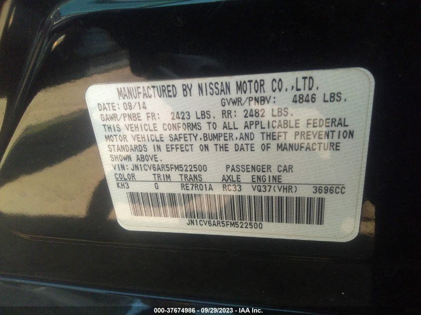 2015 INFINITI Q40 JN1CV6AR5FM522500