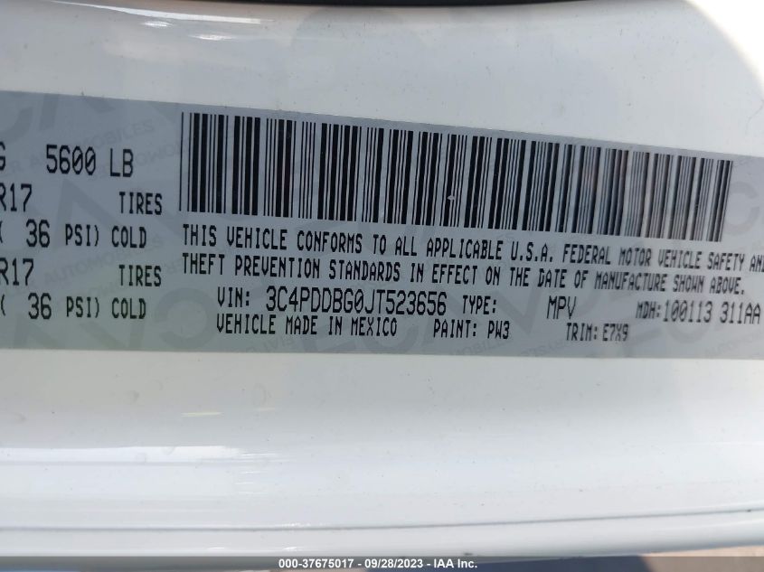 2018 DODGE JOURNEY SXT - 3C4PDDBG0JT523656