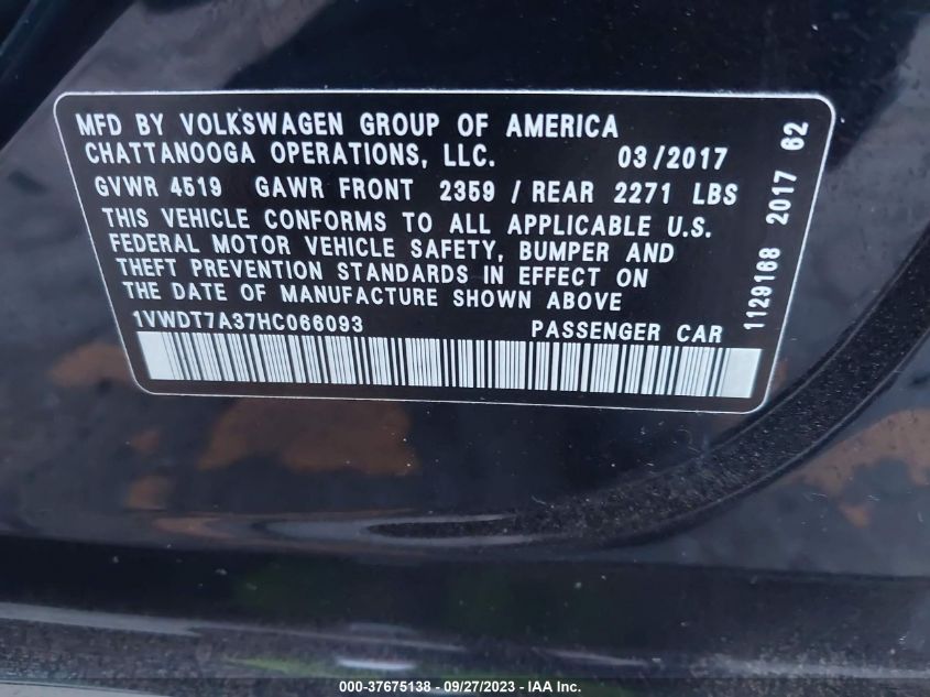 2017 VOLKSWAGEN PASSAT R-LINE W/COMFORT PKG - 1VWDT7A37HC066093