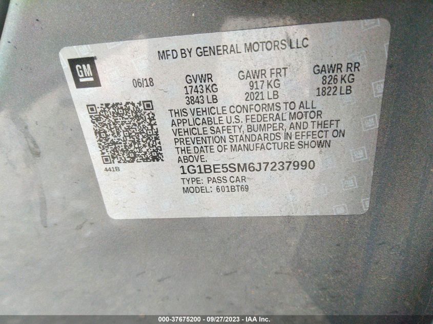 2018 CHEVROLET CRUZE LT - 1G1BE5SM6J7237990