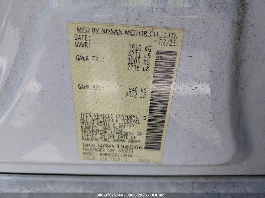 2015 NISSAN ALTIMA 2.5 - 1N4AL3AP8FN398066