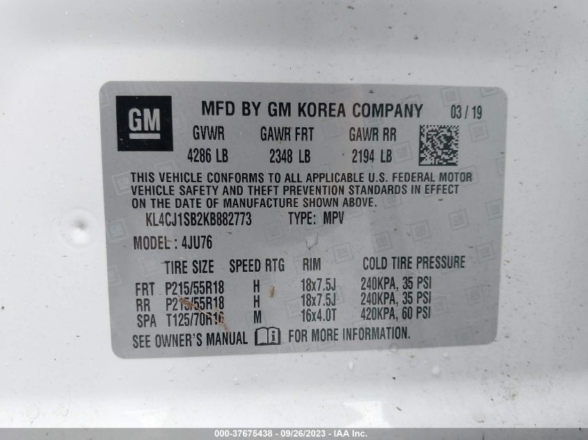 2019 BUICK ENCORE SPORT TOURING - KL4CJ1SB2KB882773