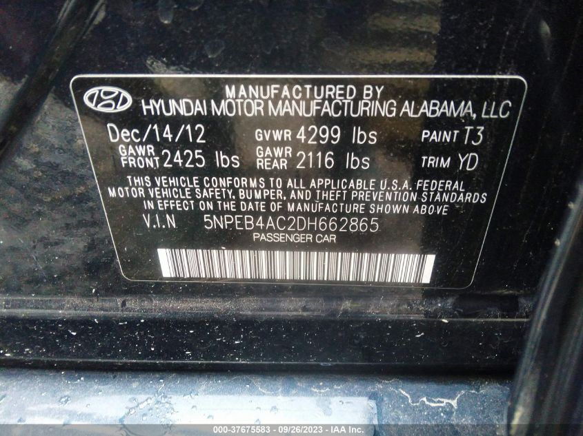 2013 HYUNDAI SONATA GLS - 5NPEB4AC2DH662865