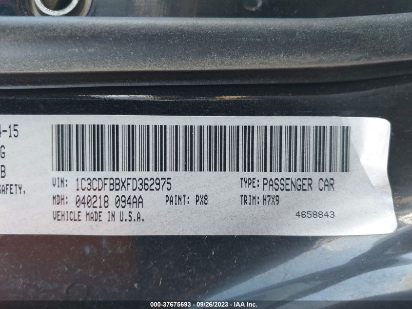 2015 DODGE DART SXT - 1C3CDFBBXFD362975
