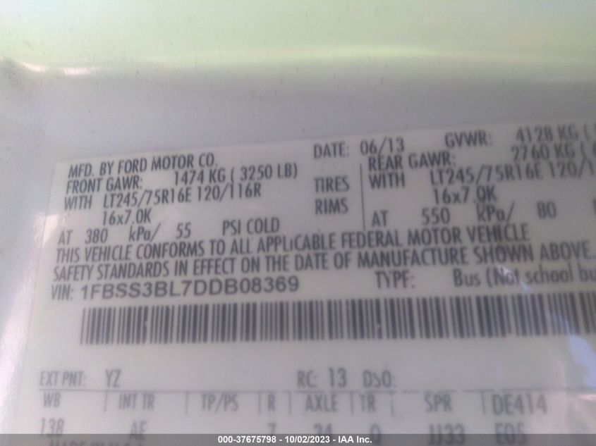 2013 FORD ECONOLINE WAGON XL/XLT 1FBSS3BL7DDB08369