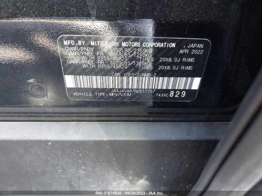 2022 MITSUBISHI OUTLANDER GT - JA4J4VA87NZ617757