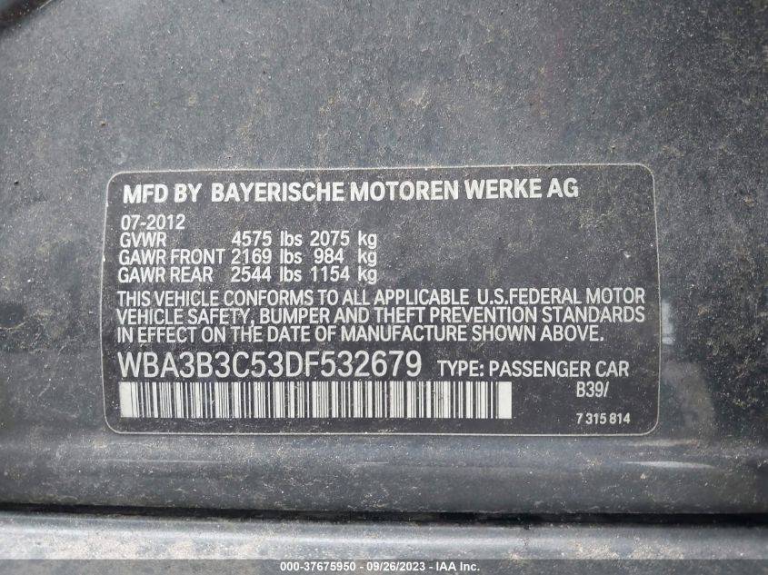 2013 BMW 328I XDRIVE WBA3B3C53DF532679