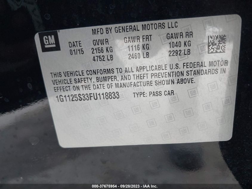 2015 CHEVROLET IMPALA LT - 1G1125S33FU118833