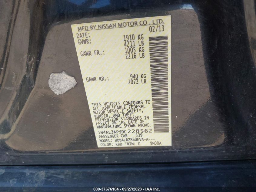 2013 NISSAN ALTIMA 2.5 S - 1N4AL3AP3DC228562