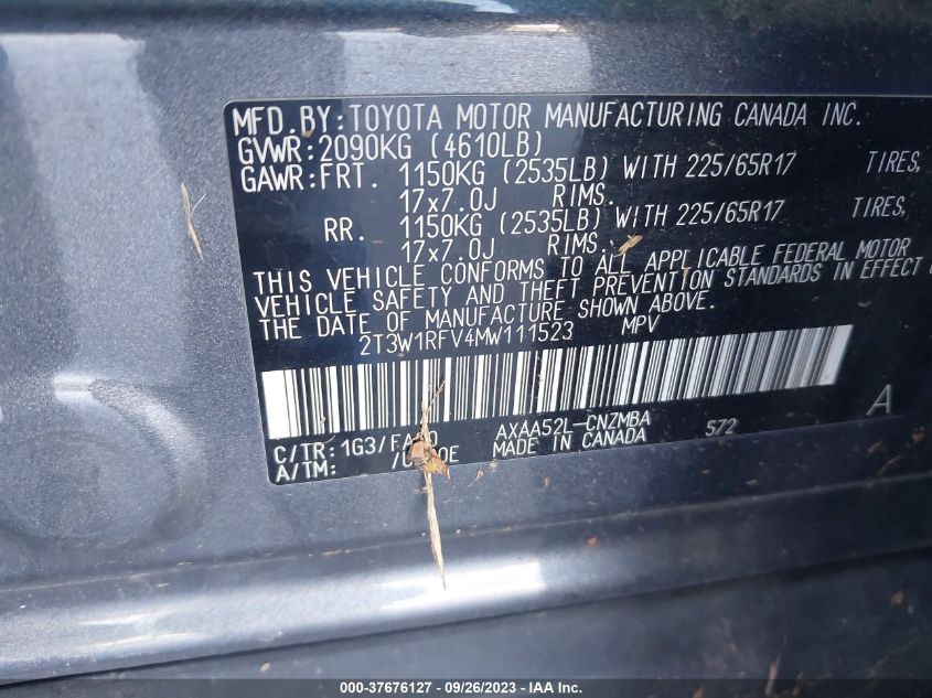 2021 TOYOTA RAV4 XLE - 2T3W1RFV4MW111523