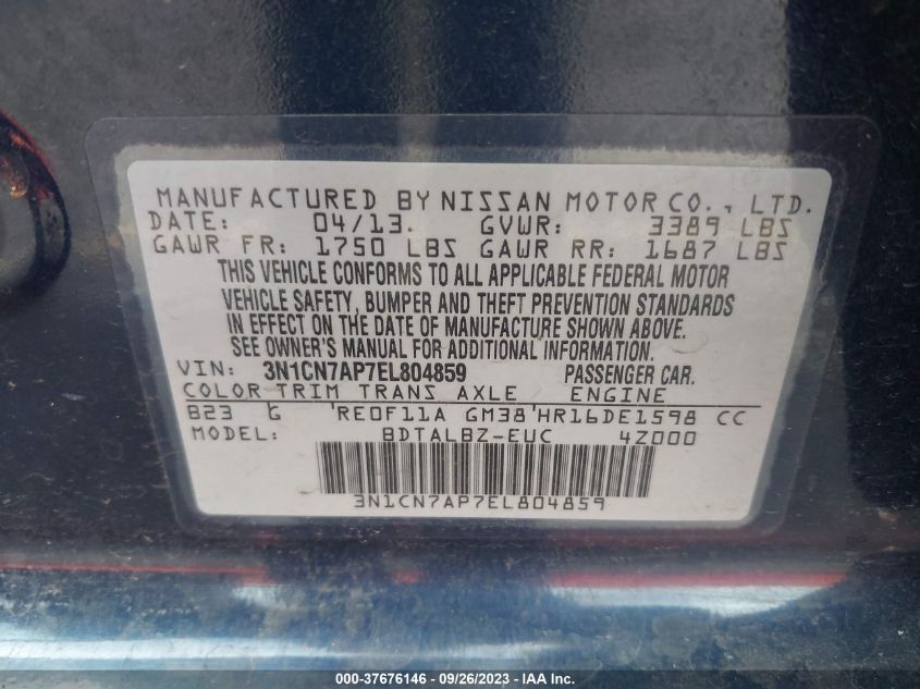 2014 NISSAN VERSA SV - 3N1CN7AP7EL804859