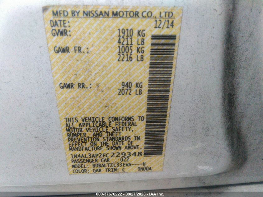 2015 NISSAN ALTIMA 2.5 SL - 1N4AL3AP2FC229348