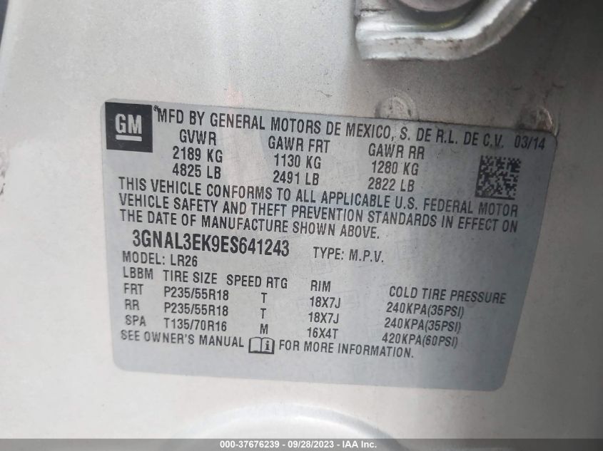 2014 CHEVROLET CAPTIVA SPORT FLEET LT 3GNAL3EK9ES641243
