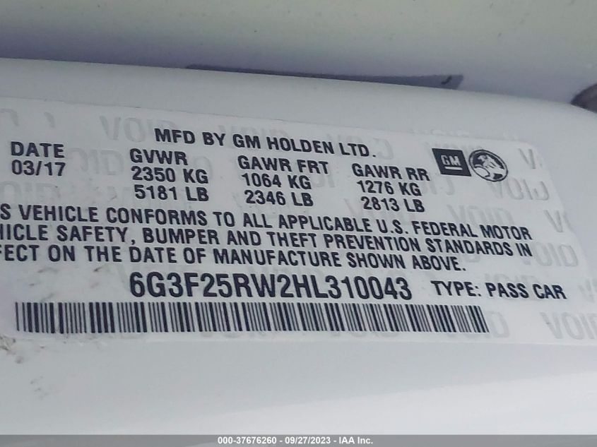 2017 CHEVROLET SS 6G3F25RW2HL310043