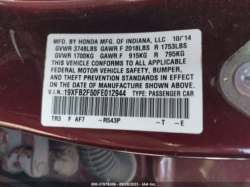 2015 HONDA CIVIC LX - 19XFB2F50FE012944