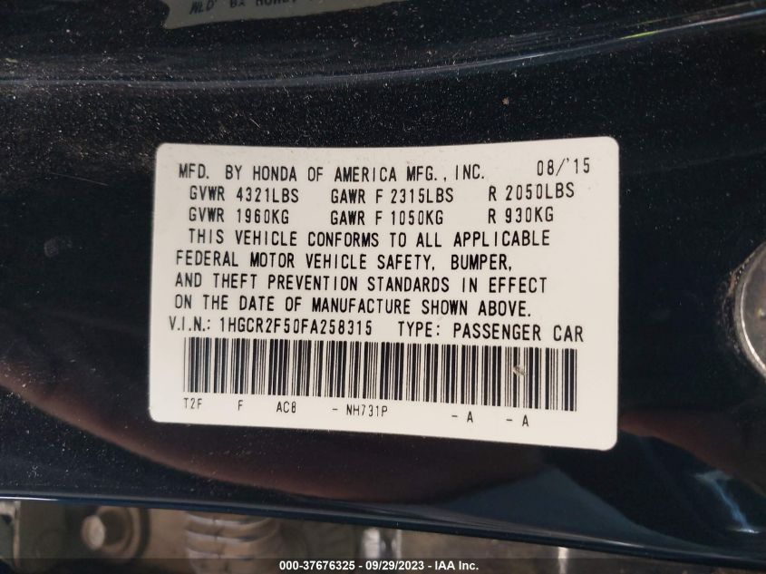 2015 HONDA ACCORD SEDAN SPORT - 1HGCR2F50FA258315