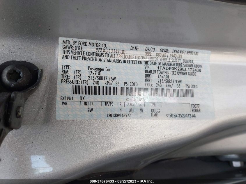 2014 FORD FOCUS SE - 1FADP3K29EL172438