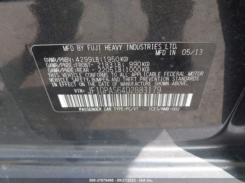 2013 SUBARU IMPREZA WAGON 2.0I SPORT LIMITED - JF1GPAS64D2883179