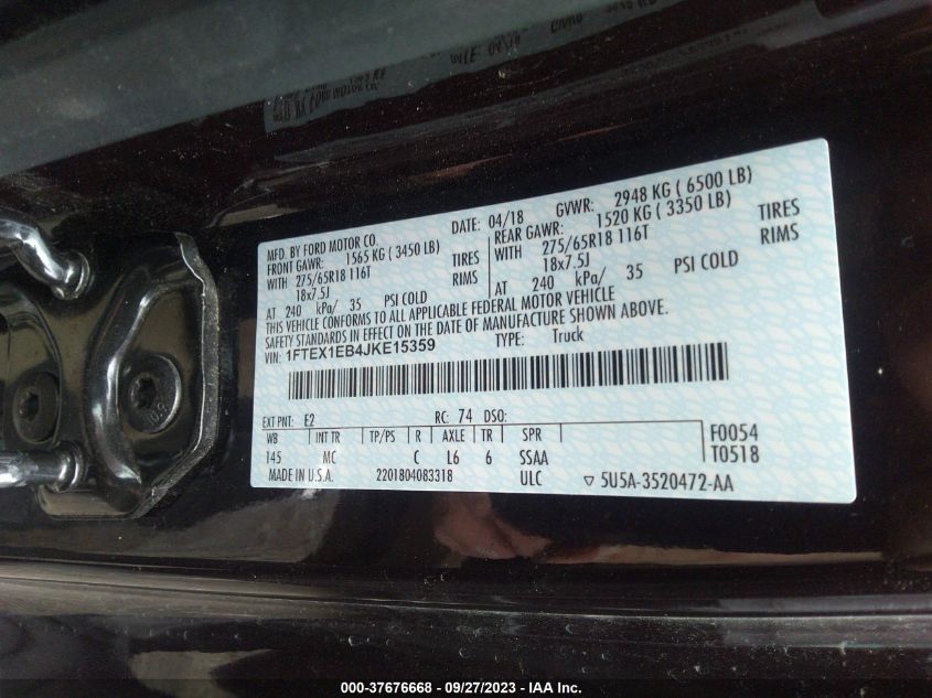 2018 FORD F-150 XL/XLT - 1FTEX1EB4JKE15359