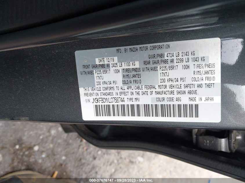 VIN JM3KFBCMXL0768744 2020 MAZDA CX-5 TOURING