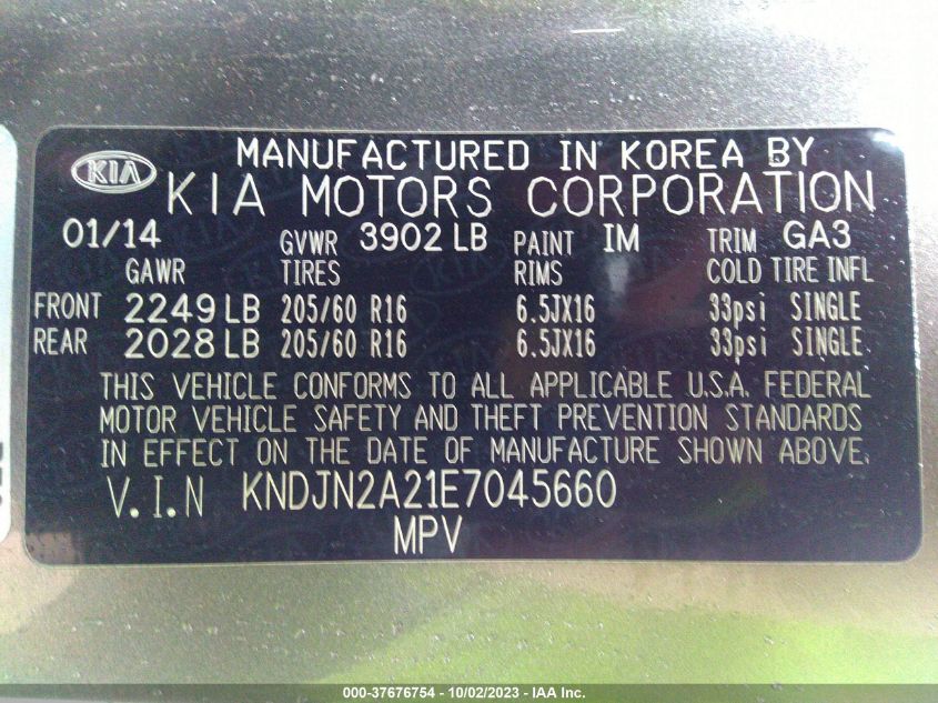 2014 KIA SOUL BASE - KNDJN2A21E7045660