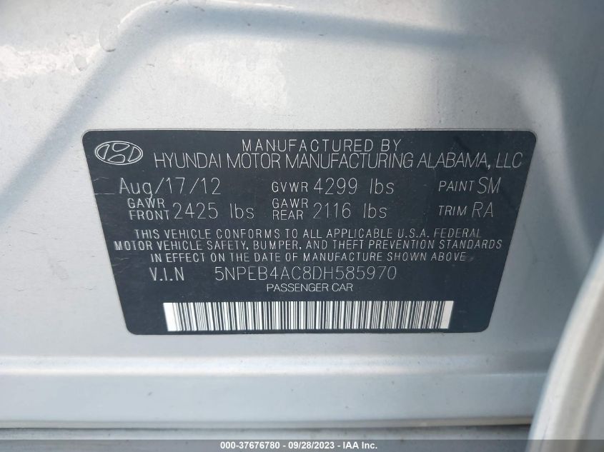 2013 HYUNDAI SONATA GLS - 5NPEB4AC8DH585970