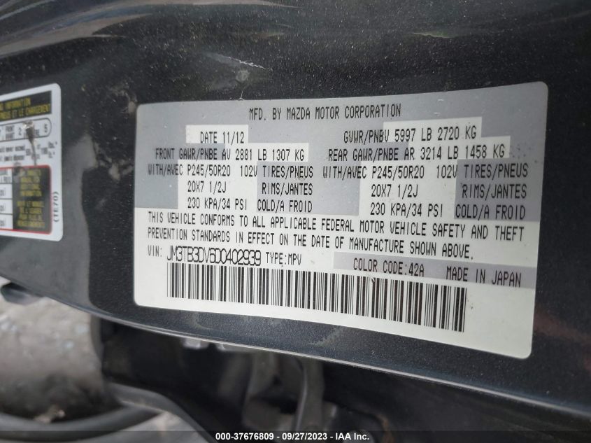 2013 MAZDA CX-9 GRAND TOURING - JM3TB3DV6D0402939