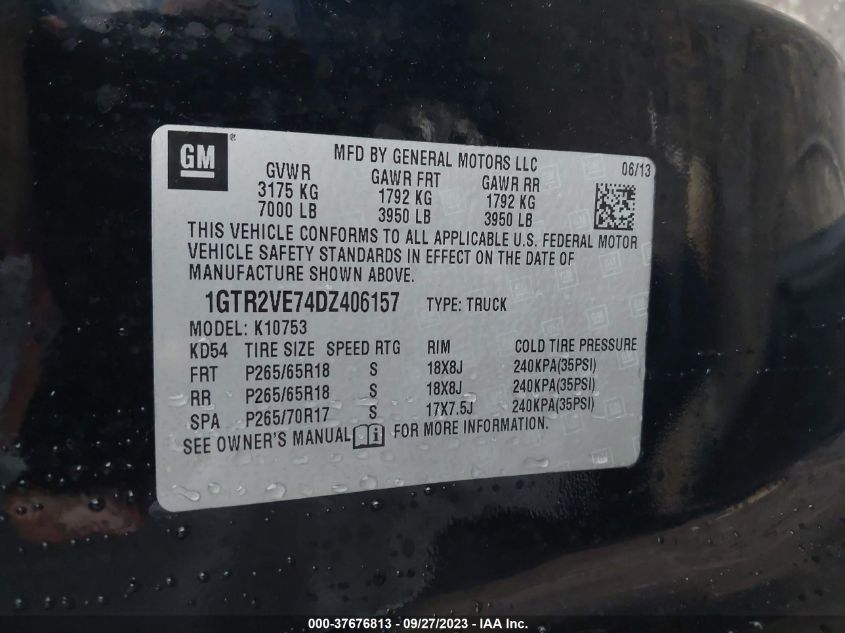 2013 GMC SIERRA 1500 SLE - 1GTR2VE74DZ406157