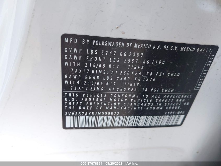 2018 VOLKSWAGEN TIGUAN SE/SEL - 3VV3B7AX5JM000572
