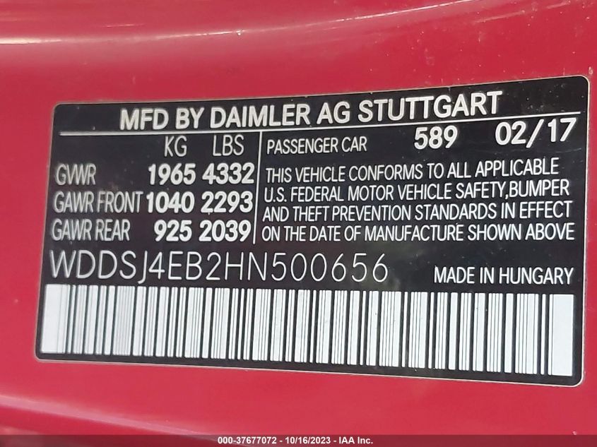 2017 MERCEDES-BENZ CLA 250 - WDDSJ4EB2HN500656