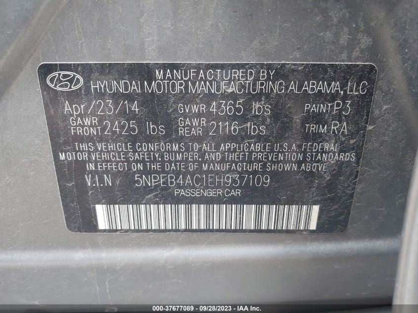 2014 HYUNDAI SONATA GLS - 5NPEB4AC1EH937109